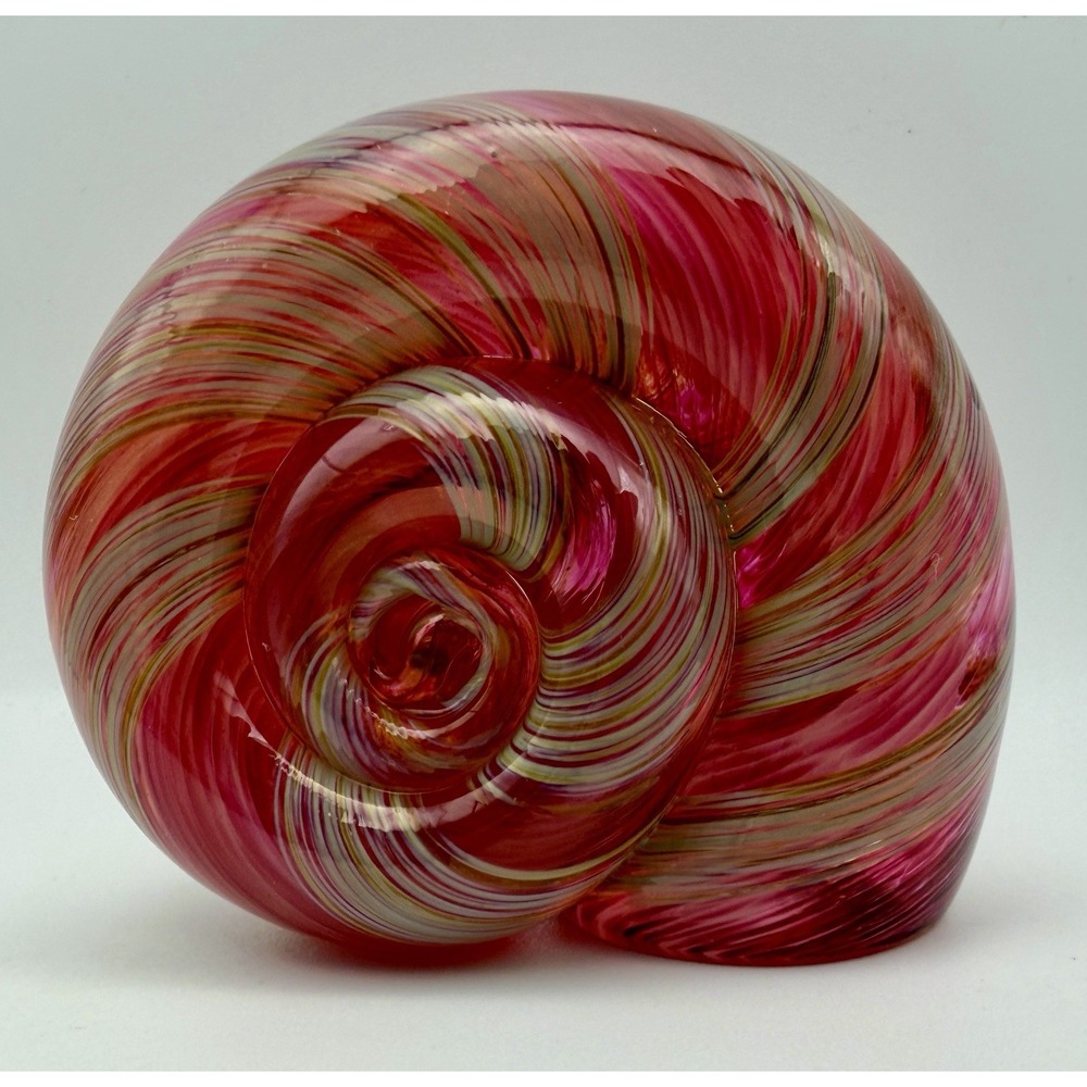 VTG Handblown Art Glass Snail Paperweight Red White Swirl Murano Style Figurine